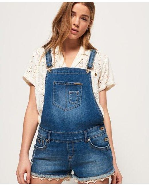 Superdry Blue Denim Hot Short Dungaree Mid