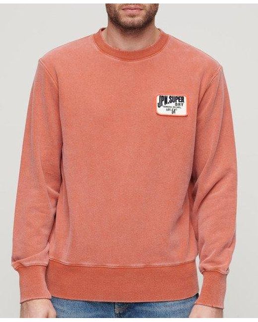 Superdry Orange Loose Fit Embroidered Logo Mechanic Crew Sweatshirt for men