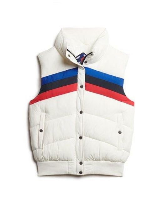 Superdry Blue Fully Lined Colour Block Retro Panel Puffer Gilet