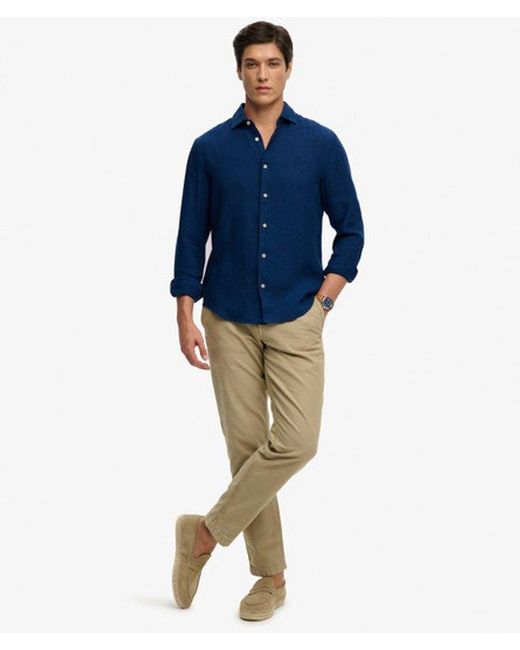 Superdry Blue & Co Riviera Long Sleeve Linen Shirt for men