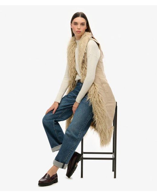 Superdry Natural & Co Faux Fur Afghan Long Gilet