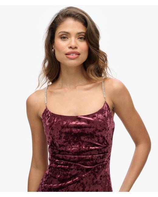 Superdry Red & Co Diamonte Velvet Maxi Dress
