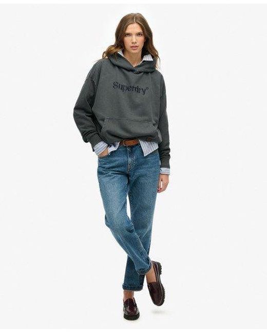 Superdry Gray Embroidered Core Logo Relaxed Hoodie