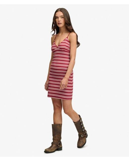 Superdry Red & Co Stripe Ribbed Jersey Mini Dress
