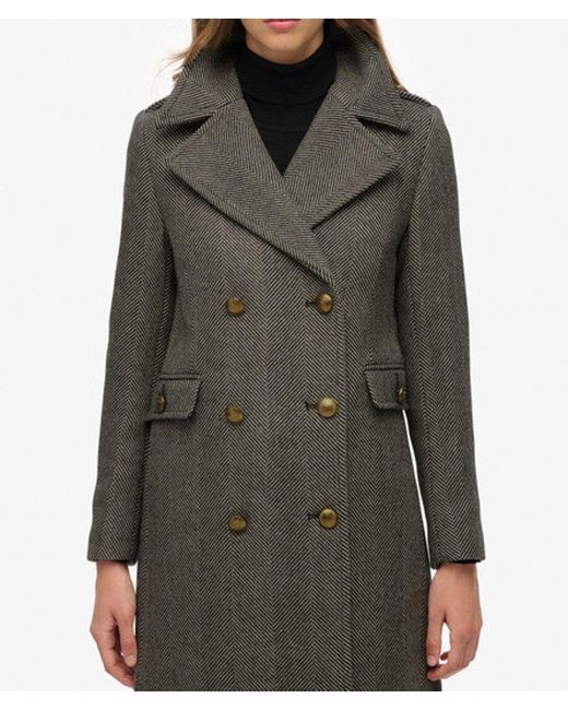 Superdry Black & Co Double Breasted Wool Blend Coat
