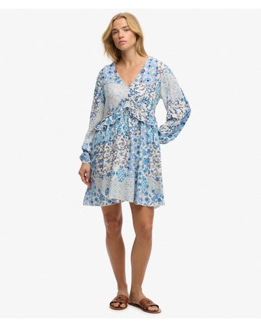 Superdry Blue Woven Tiered Mini Dress - Size: 8