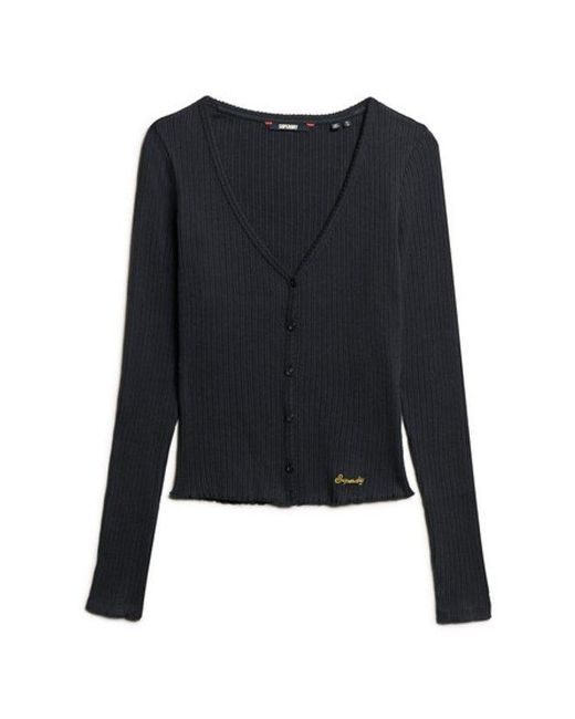 Superdry Black & Co Essential Button Through Long Sleeve Top