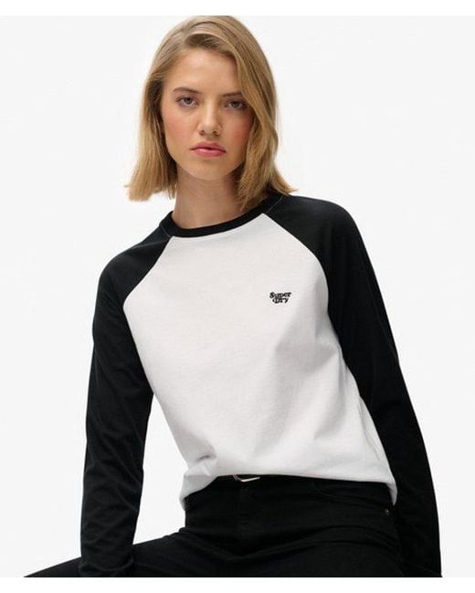 Superdry White & Co Essential Logo Long Sleeve Baseball Top