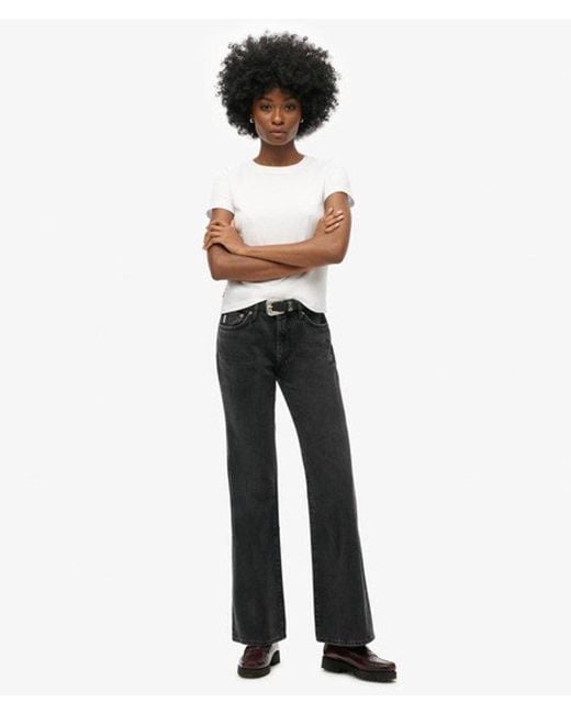 Superdry White Cotton Mid Rise Slim Flare Jeans