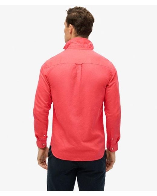 Superdry Red & Co Cotton Linen Long Sleeve Shirt for men