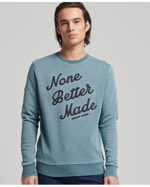 Superdry Blue Vintage Script Style Crew Sweatshirt Bleach Wash for men