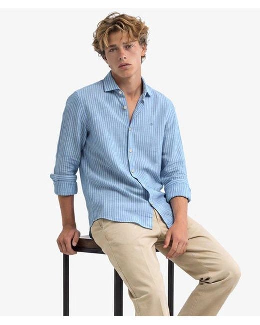 Superdry Blue & Co Riviera Long Sleeve Linen Shirt for men