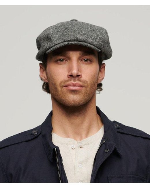 Superdry Blue & Co Fully Lined Herringbone Baker Boy Cap for men