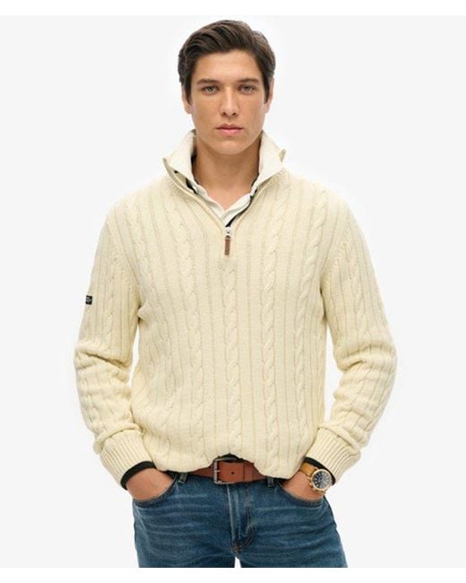 Homme Pull À Demi-Zip En Maille Torsadée En Coton Bio Taille Superdry pour homme en coloris Natural