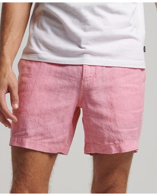 Superdry Overdyed Linen Shorts Pink for men