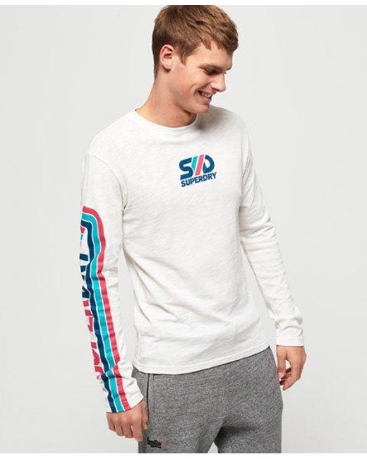 Superdry White Retro Classic Long Sleeve T-Shirt Chalk Slub for men