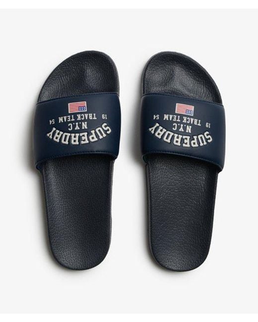 Superdry Blue Varsity Flag Pool Slides