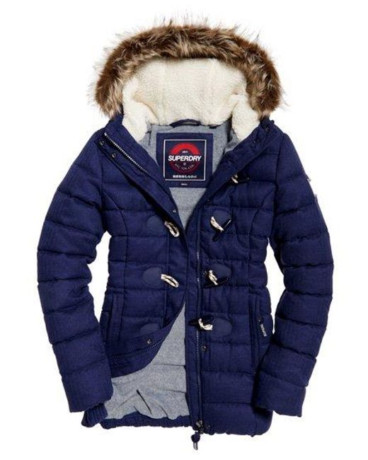 Superdry Blue Tall Marl Toggle Puffle Jacket Nebraska Herringbone