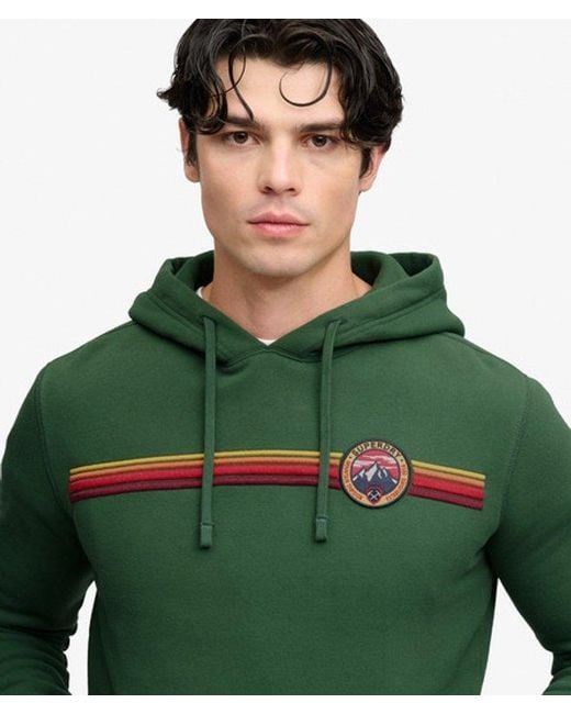 Superdry Green Outdoors Stripe Logo Hoodie for men