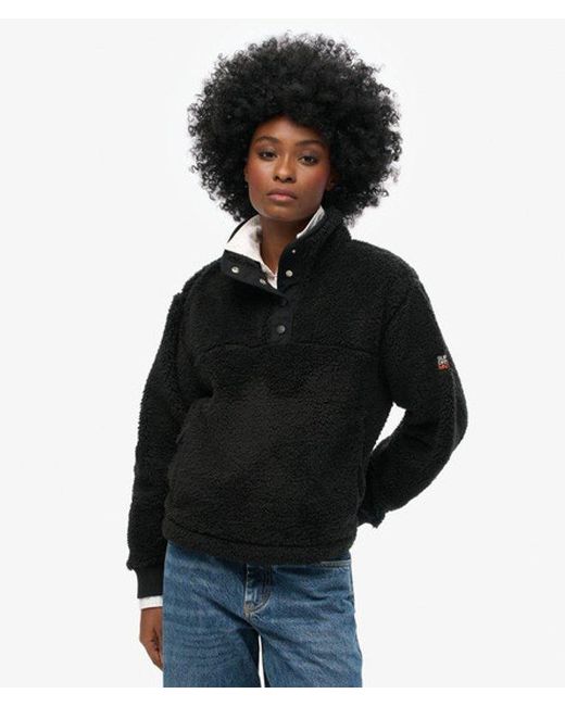 Superdry Black & Co Super Soft Popper Neck Teddy Fleece