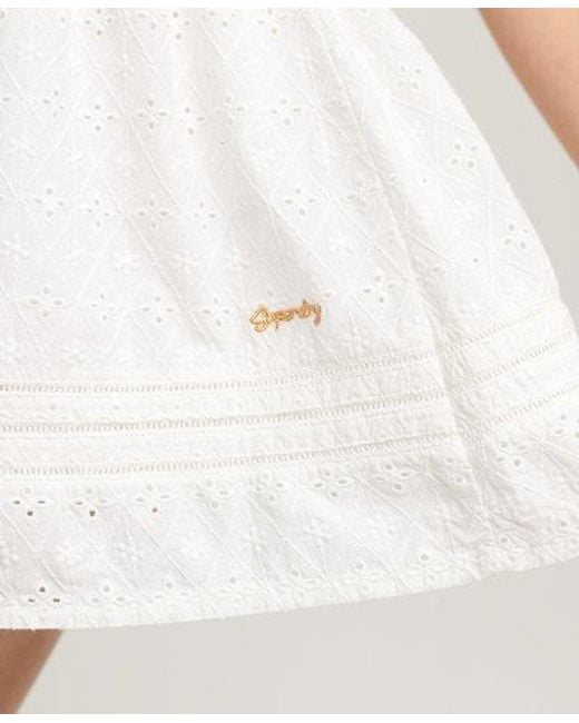 Superdry White Ladies Embroidered Vintage Lace Mini Skirt