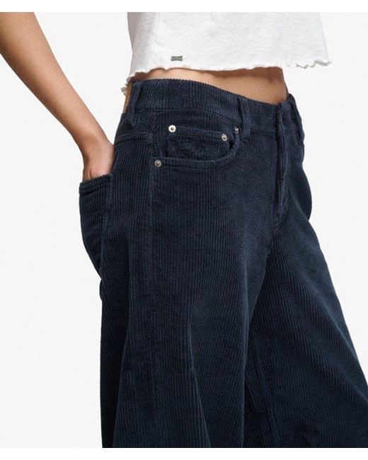 Superdry Blue Mid Rise Baggy Jumbo Cord Pants Size: 28/30