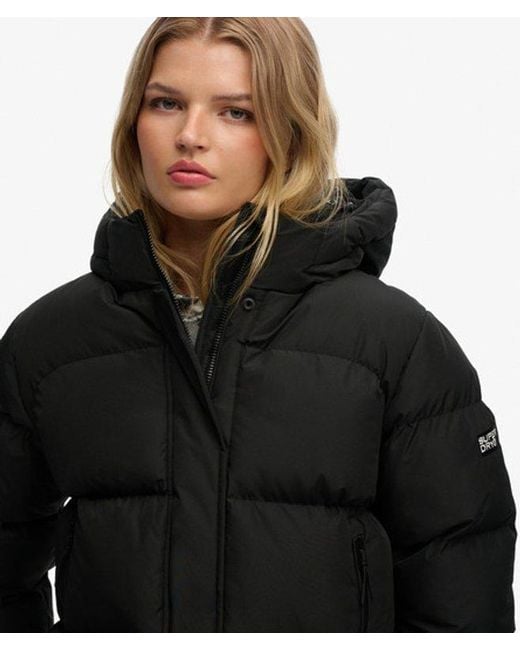 Superdry Black & Co Hooded Mid Length Sports Puffer Jacket