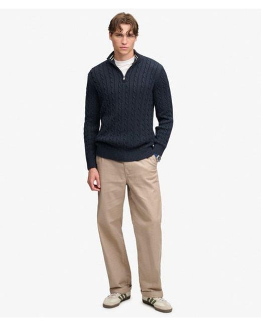 Superdry Blue Preppy Cotton Cable Half Zip Jumper for men
