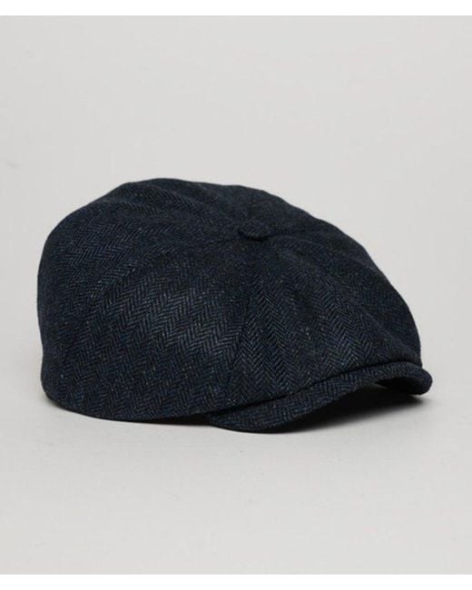 Superdry Blue & Co Fully Lined Herringbone Baker Boy Cap for men