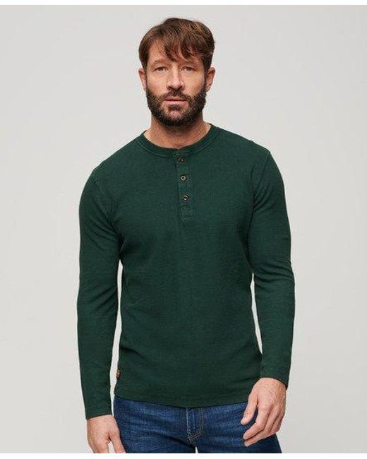 Superdry Green Waffle Long Sleeve Henley Top for men