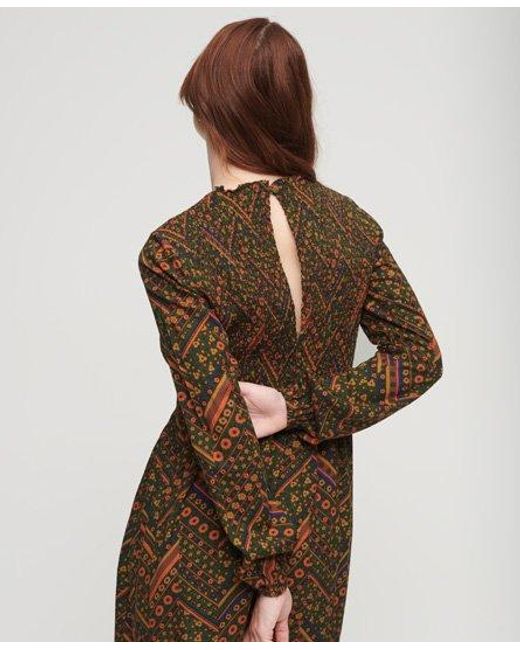 Superdry Gesmokte Maxi-jurk Met Print in het Brown