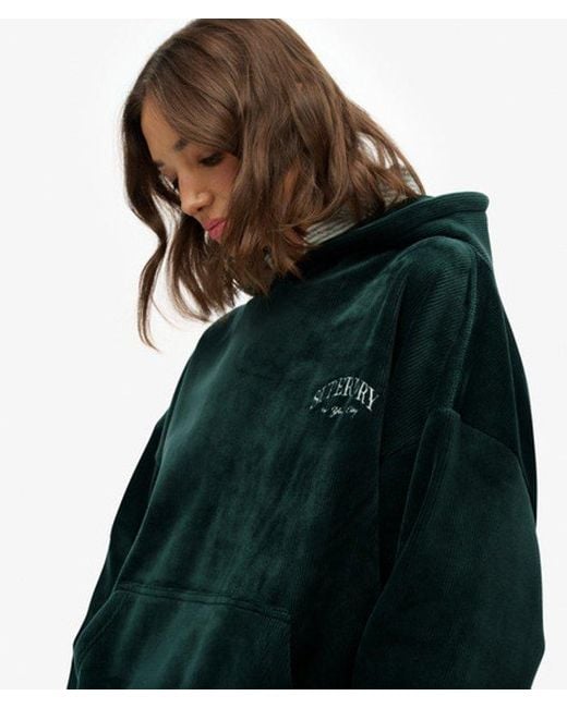 Superdry Green & Co Country Club Velour Relaxed Hoodie