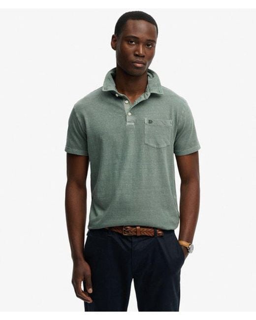 Superdry Green & Co Classic Cotton Linen Polo Shirt for men
