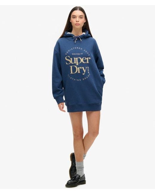 Robe à capuche et logo métallisé luxe Superdry en coloris Blue