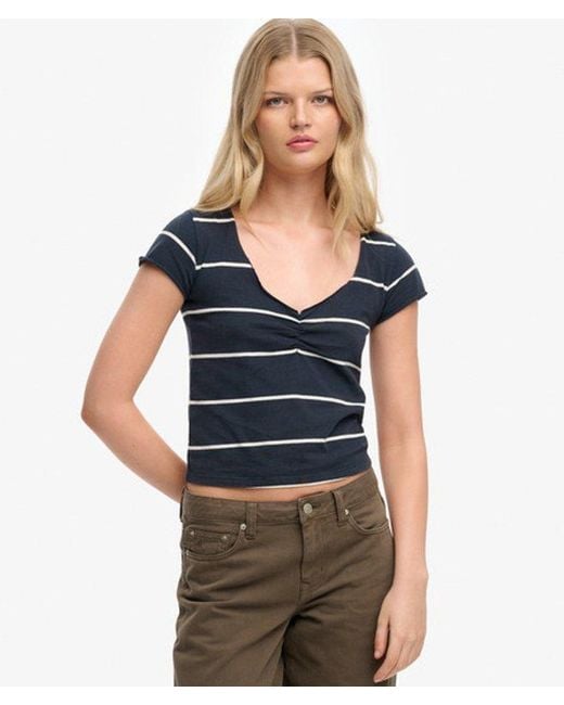 Superdry Blue & Co Athletic Essentials Gathered Pattern Top