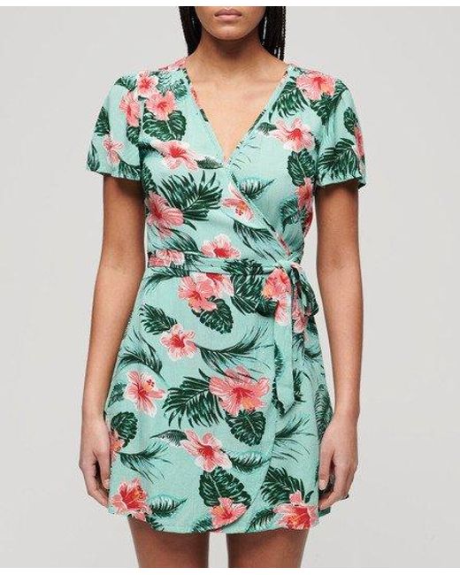 Superdry Green Printed Mini Wrap Dress