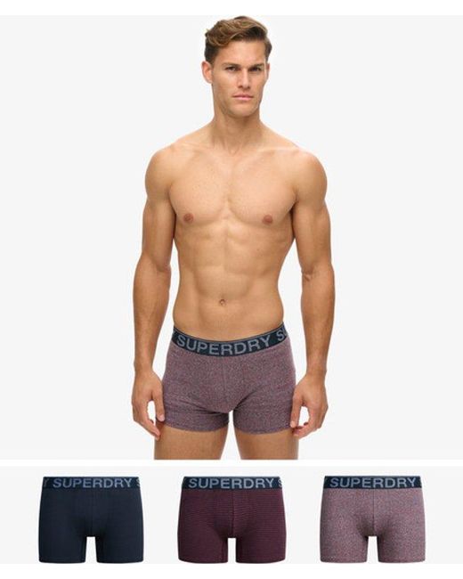 Superdry Blue Classic Logo Print Cotton Boxer Triple Pack for men