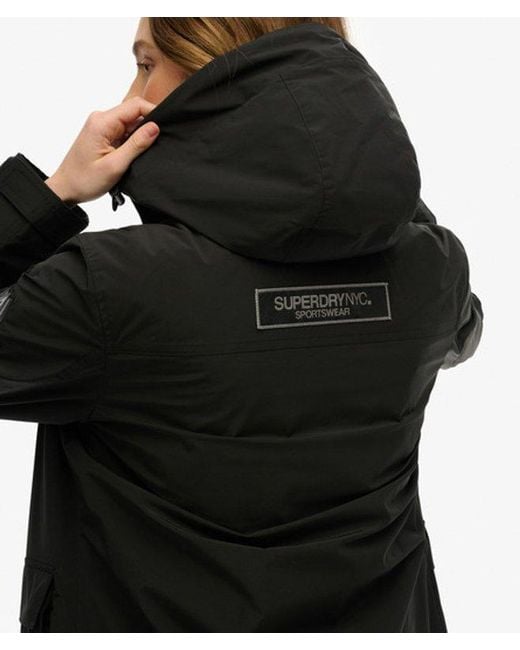 Superdry Lange Shell Parka Met Capuchon in het Black