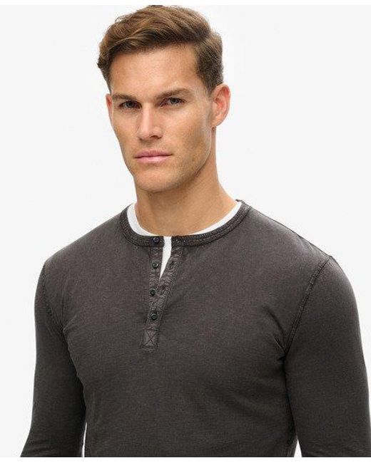 Superdry Gray Long Sleeved Jersey Grandad Top for men