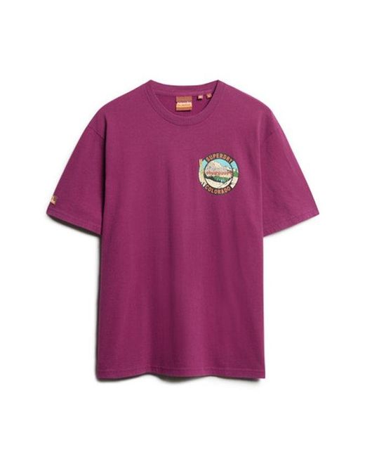 Superdry Purple Travel Postcard Chest Print T-shirt for men