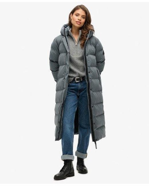 Superdry Blue Microfibre Longline Puffer Coat