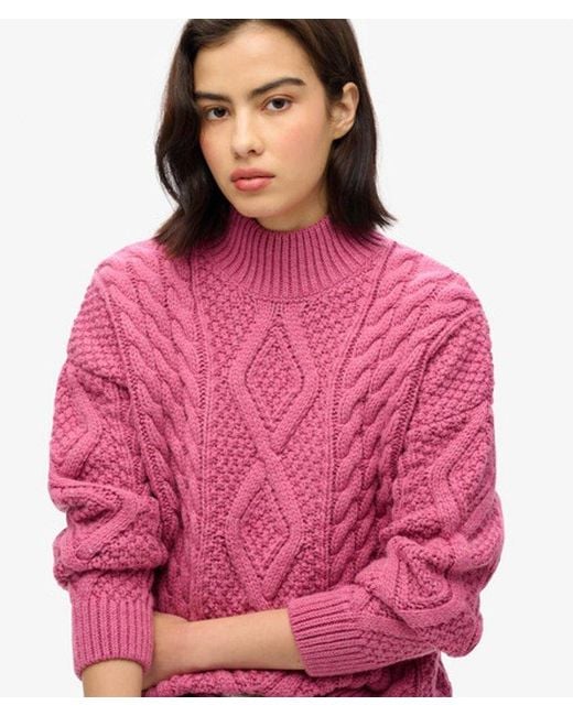 Superdry Red & Co Aran Cable Knit Polo Jumper