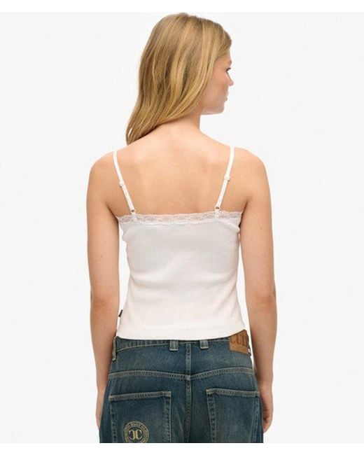 Superdry White Essential Lace Trim Cami Top