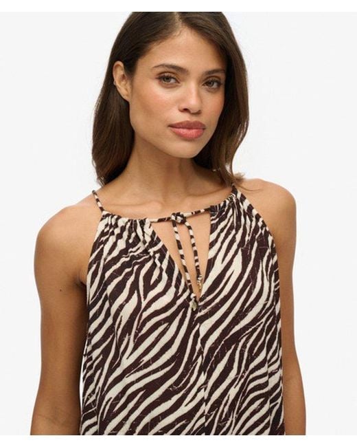 Superdry Brown Zebra Print Beach Cami Mini Dress
