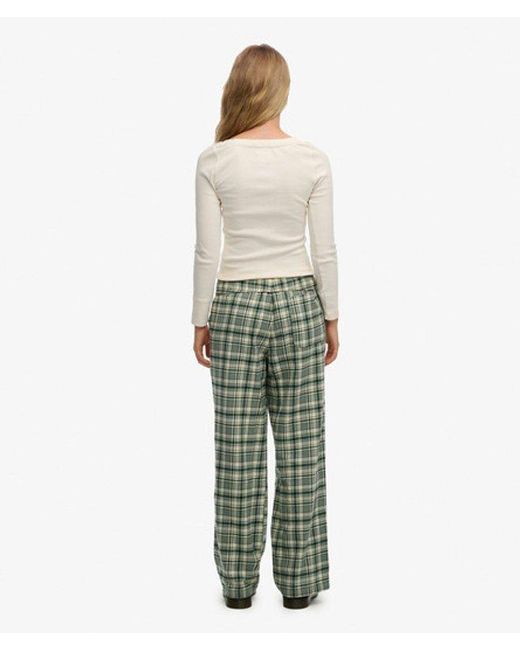 Superdry Green & Co Cotton Check Elastic Trousers
