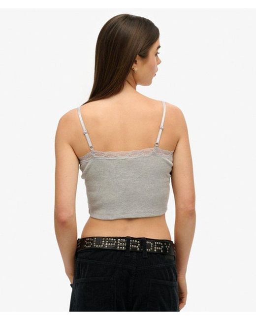 Superdry Gray & Co Athletic Essentials Lace Trim Cropped Cami Top