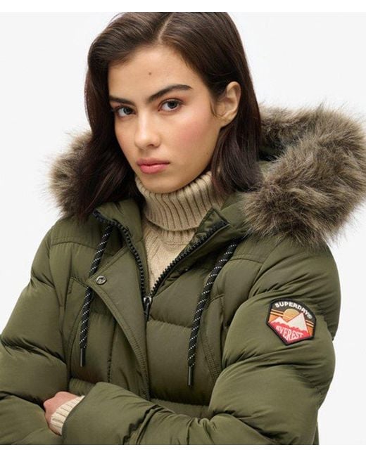 Superdry Lange Everest Jas Met Imitatiebont in het Green