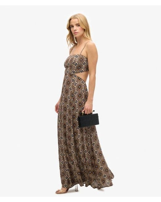 Superdry Brown & Co Printed Sheered Back Maxi Dress
