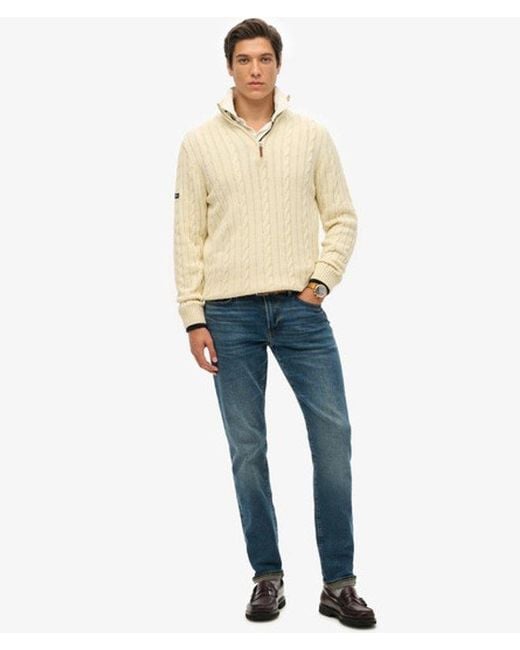 Homme Pull À Demi-Zip En Maille Torsadée En Coton Bio Taille Superdry pour homme en coloris Natural