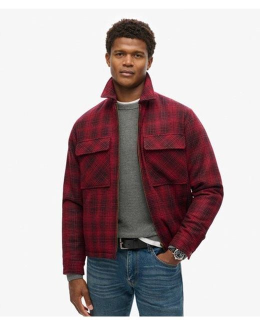 Superdry Red & Co Surplus Wool Check Zip Through Overshirt for men